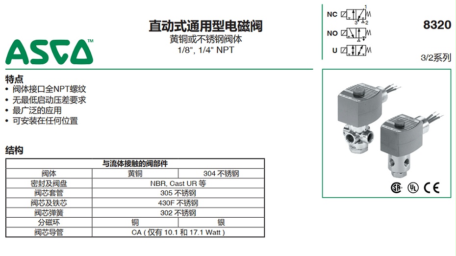 ASCO 8320R182MS二位三通電磁閥