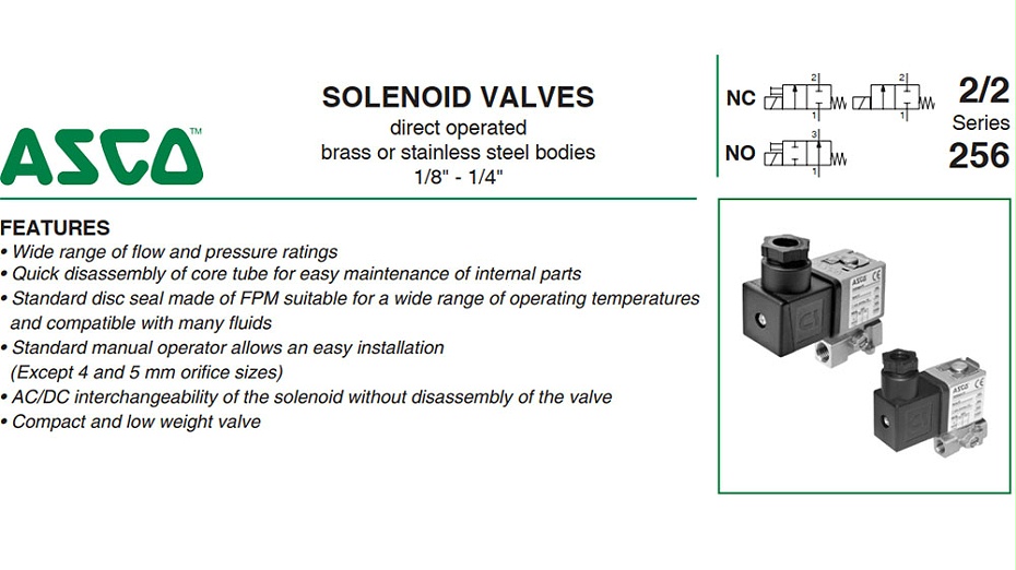 ASCO；1/4G螺紋口徑兩通電磁閥SCG256B402V選型指導(dǎo)